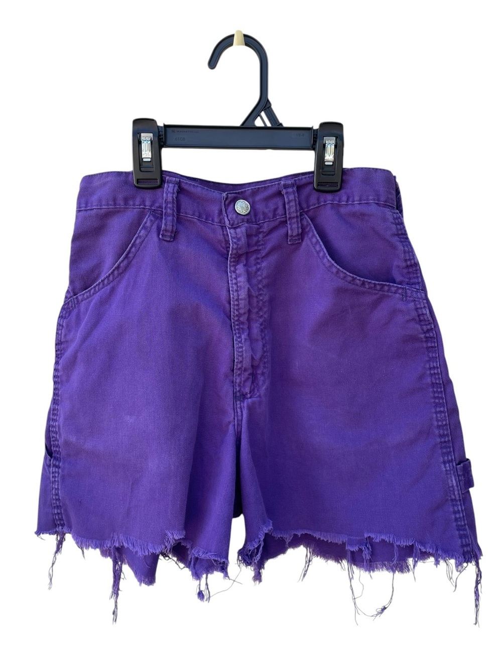 Vintage Rustler High-Rise Purple Denim Carpenter Shorts Cutoffs Sz 7 - Picture 9 of 9